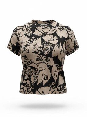 black and tan floral print top